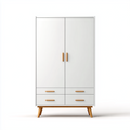Armoire blanche avec 4 tiroirs et pieds en bois style scandinave