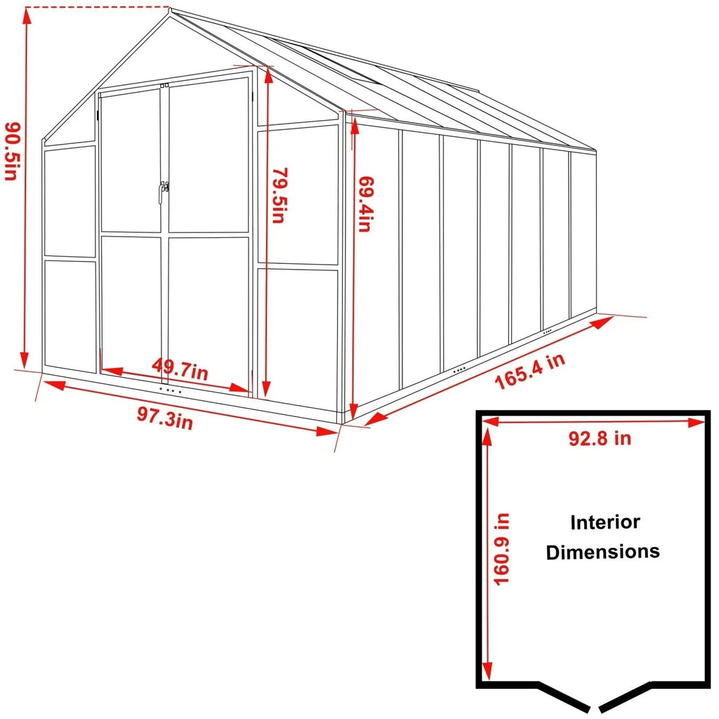 Serre de jardin aluminium VEIKOUS avec évent de toit réglable et porte verrouillable Grise