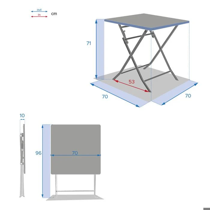 Table de jardin pliante carrée "Greensboro" pétrole 2 places en acier traité époxy - Hespéride