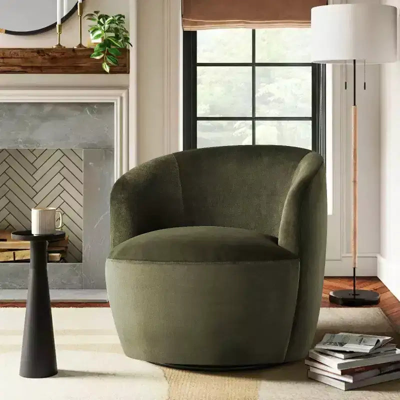 Fauteuil d'appoint pivotant moderne en velours, Fauteuil barillet rembourré avec rotation à 360°, Fauteuil de salon pour le séjour et le coin lecture - Panipeachy