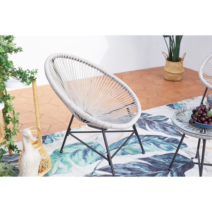 ACAPULCO - Ensemble de 2 fauteuils et table basse beige