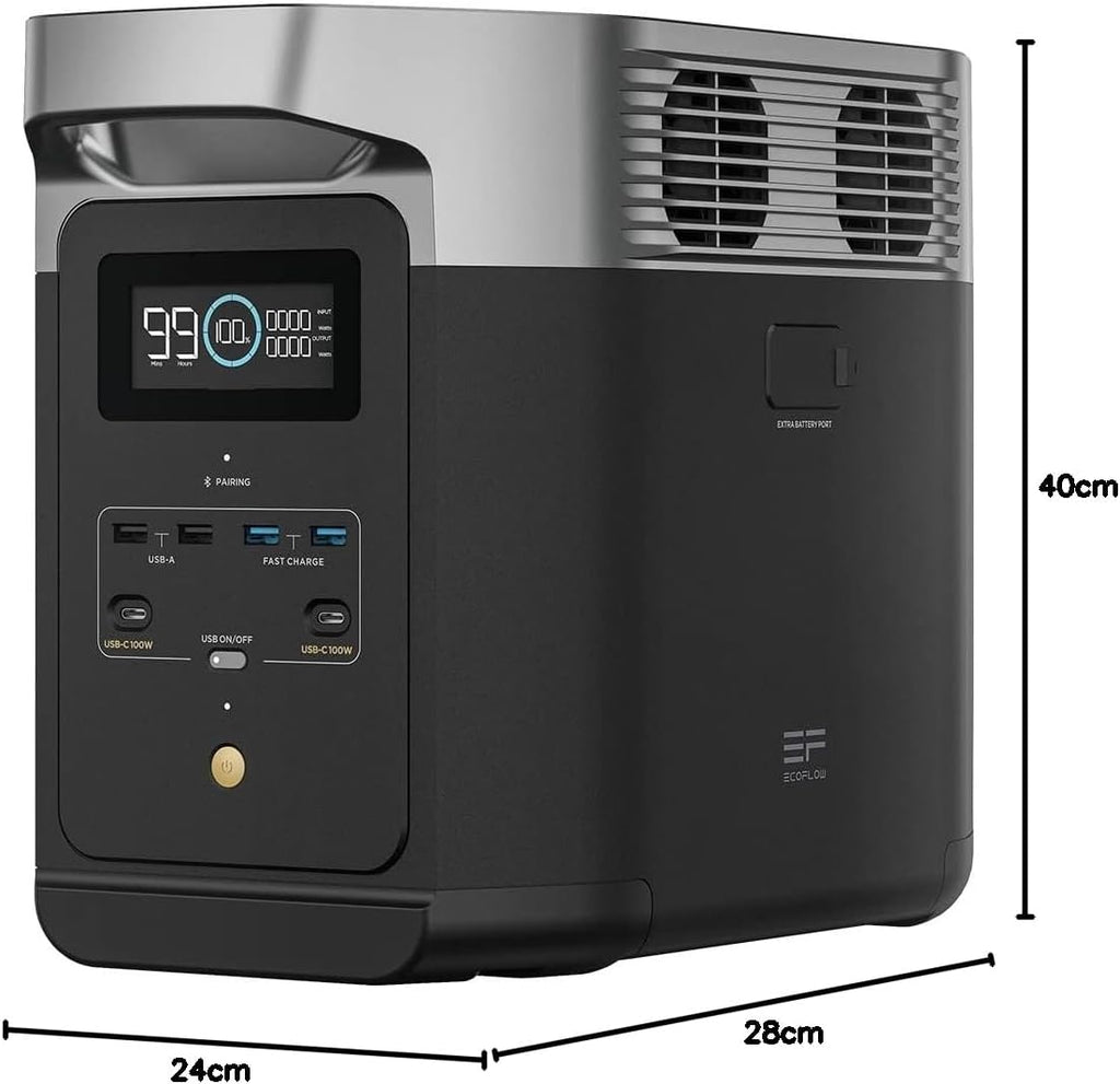 EcoFlow DELTA 2 Station électrique portable avec capacité évolutive de 1-3 kWh, batterie LFP, charge rapide, générateur solaire pour alimentation de secours domestique, balcon, camping et camping-cars