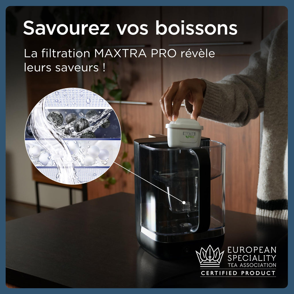 BRITA Cube Distributeur d'eau fitlrée (4.0 L) différentes températures & tailles de contenants pré-enregistrés, technologie UV-C & filtre à eau MAXTRA