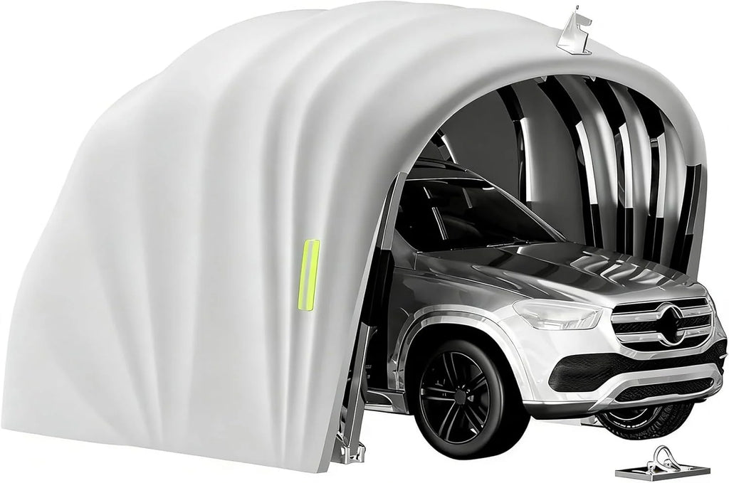 Abri De Voiture Semi-Automatique en Acier Inoxydable, Abri Voiture Exterieur Pliable, Garage Mobile Exterieur, L 5,5m x W 2.5 x H 2.3m / L 5,9m x W 2,7 x H 2,45 m (Gris) (5.9 x 2.7 x 2.45m)