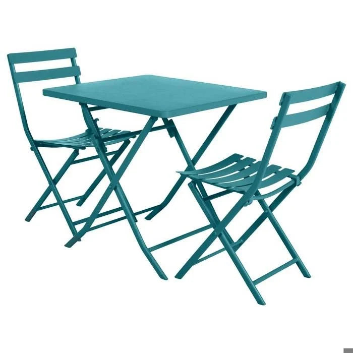 Table de jardin pliante carrée "Greensboro" pétrole 2 places en acier traité époxy - Hespéride