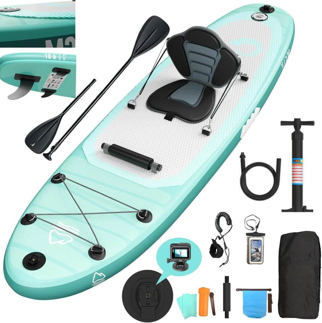 JUMMICO Stand Up Paddling Board, 320 cm x 80 cm x 15 cm, Planche de Sup Gonflable, Stand Up Paddle 2-en-1 avec siège de Kayak, Protection réglable Contre Les Rayures et Accessoires, jusqu'à 160 kg