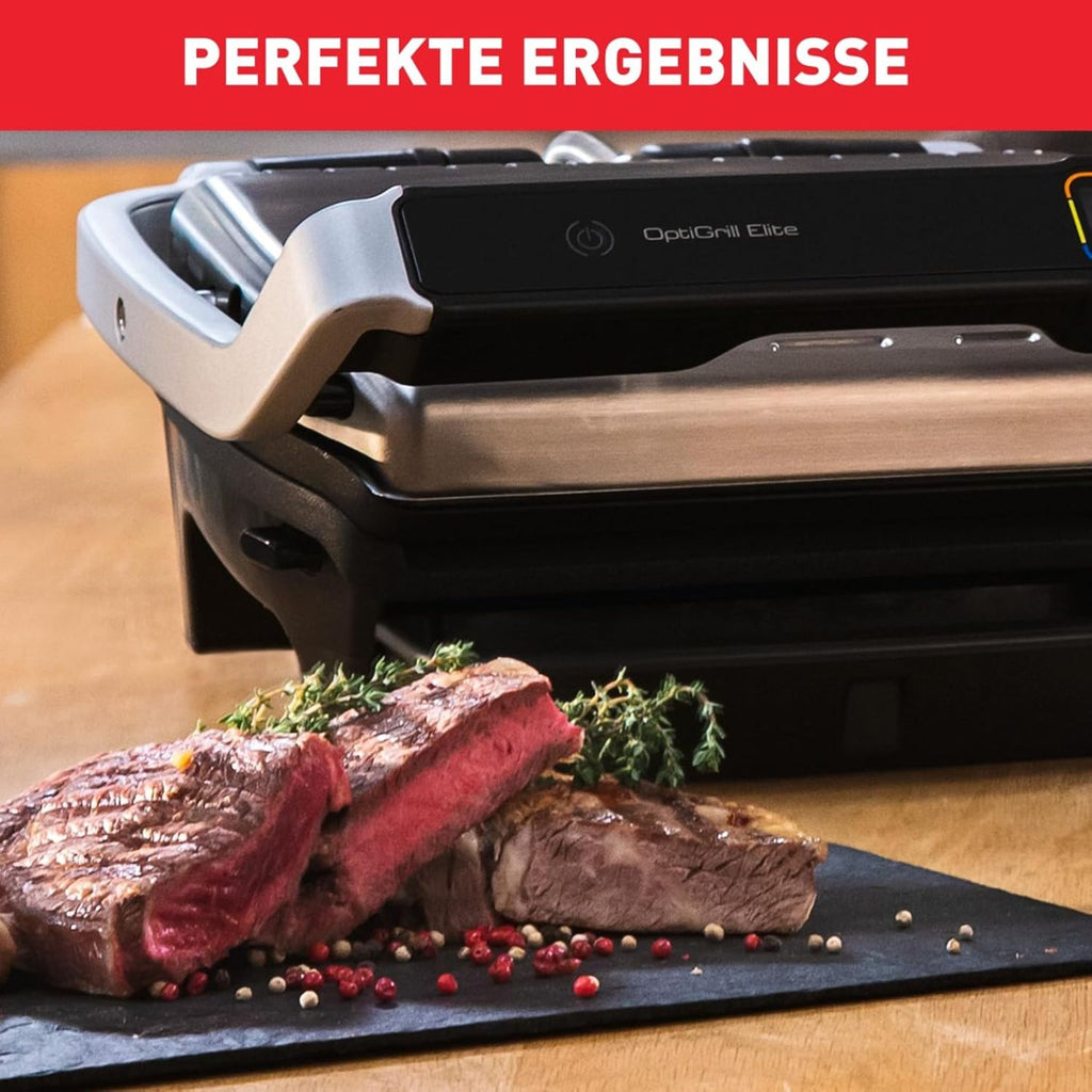Tefal OptiGrill Elite gril de contact, 12 programmes, écran numérique avec indicateur de cuisson, plaques amovibles, gril électrique, acier inoxydable, GC750D16