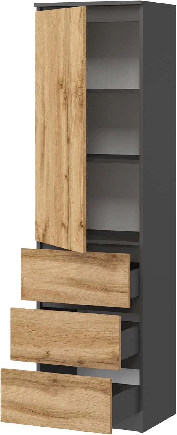 KUBUTKU Armoire Multi-usages avec 3 tiroirs 3 Compartiments et Portes - Armoire Universelle pour Bureau et Maison 180,5x50x40 cm Graphite/Chêne Wotan