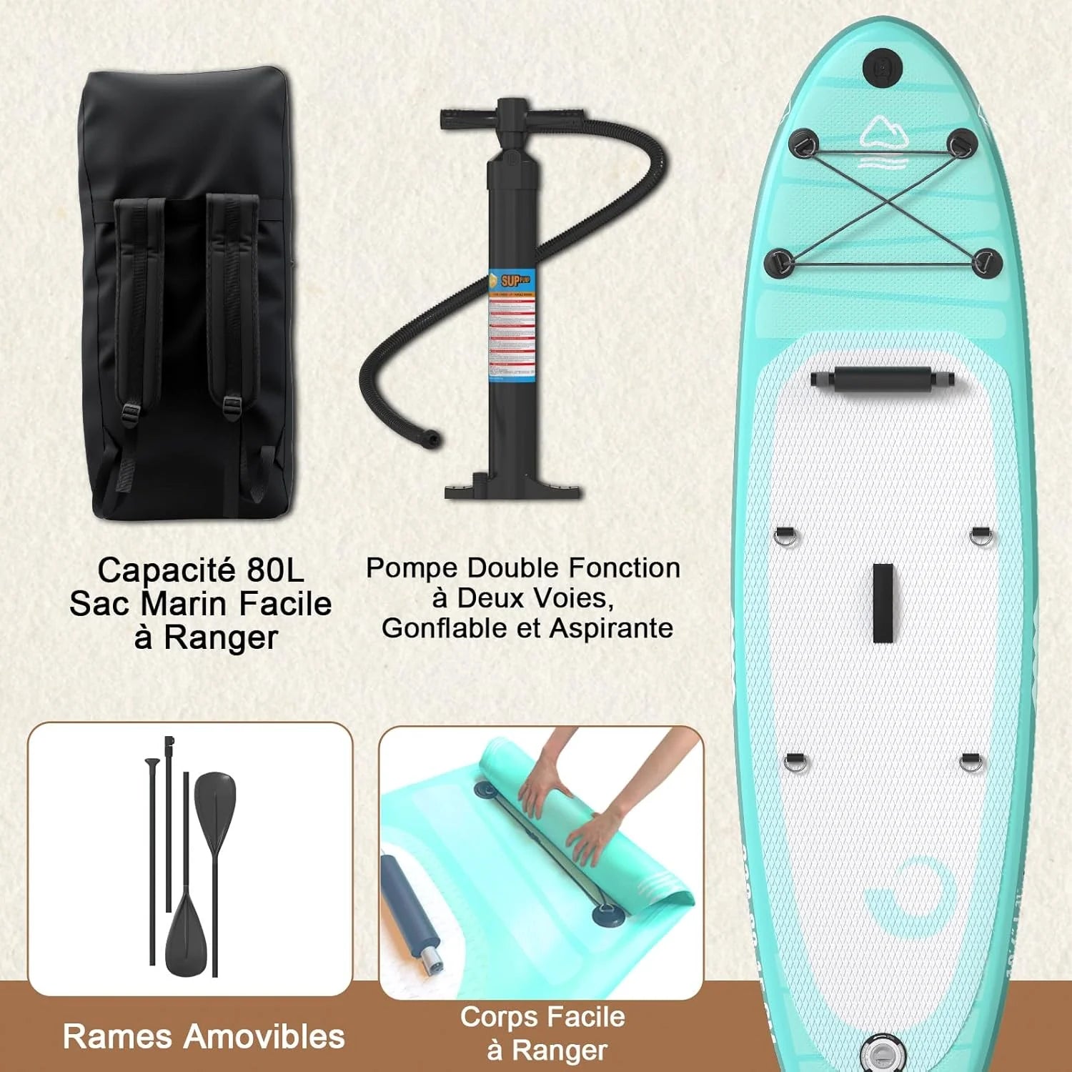 JUMMICO Stand Up Paddling Board, 320 cm x 80 cm x 15 cm, Planche de Sup Gonflable, Stand Up Paddle 2-en-1 avec siège de Kayak, Protection réglable Contre Les Rayures et Accessoires, jusqu'à 160 kg