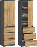KUBUTKU Armoire Multi-usages avec 3 tiroirs 3 Compartiments et Portes - Armoire Universelle pour Bureau et Maison 180,5x50x40 cm Graphite/Chêne Wotan