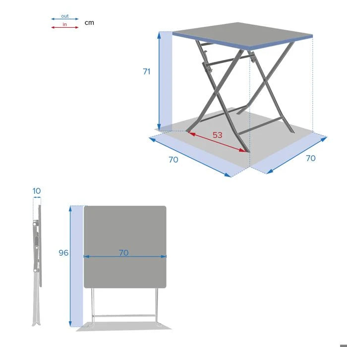 Table de jardin pliante carrée "Greensboro" pétrole 2 places en acier traité époxy - Hespéride