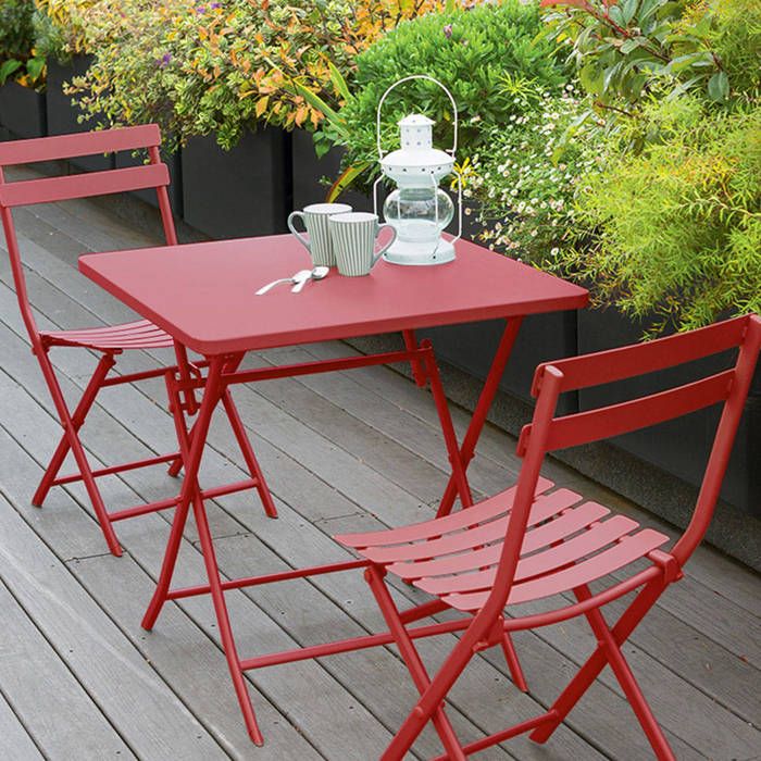 Table de jardin pliante carrée "Greensboro" pétrole 2 places en acier traité époxy - Hespéride
