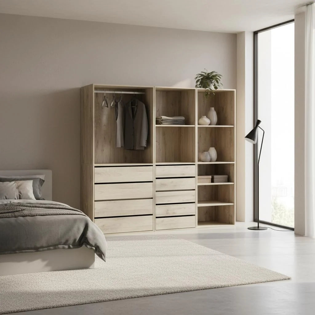 sweeek - Kit Dressing modulable 3 éléments MODULO. Naturel. 200 x 45 x 180 cm