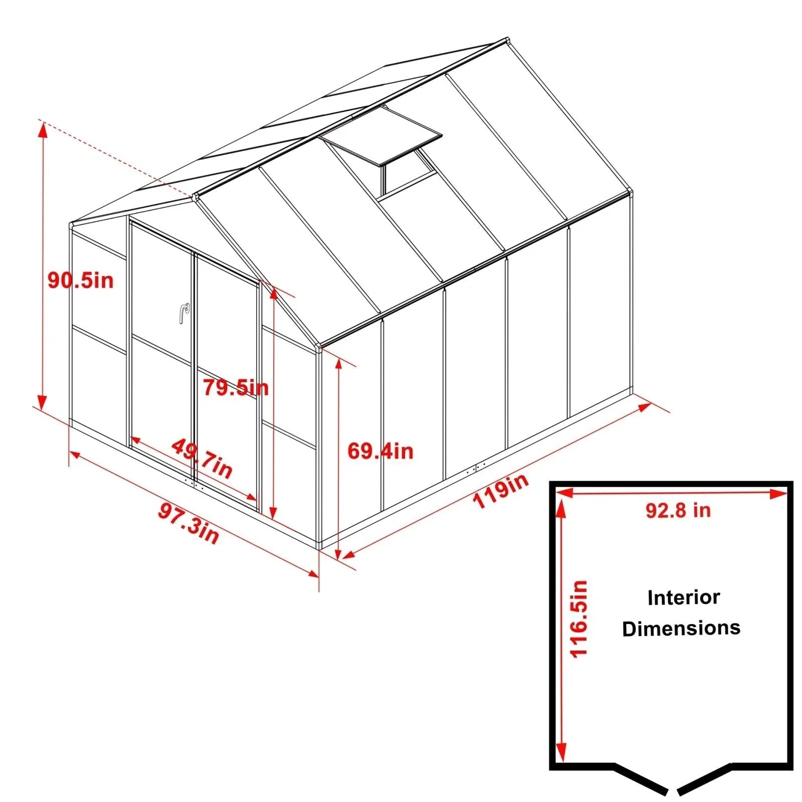 Serre de jardin aluminium VEIKOUS avec évent de toit réglable et porte verrouillable Grise