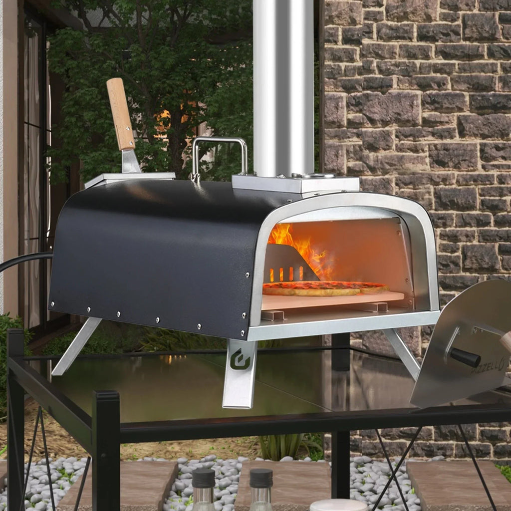 Four à Pizza Extérieur Multi-Combustibles avec Brûleur à Gaz et Boîte à Bois - 12 pouces
