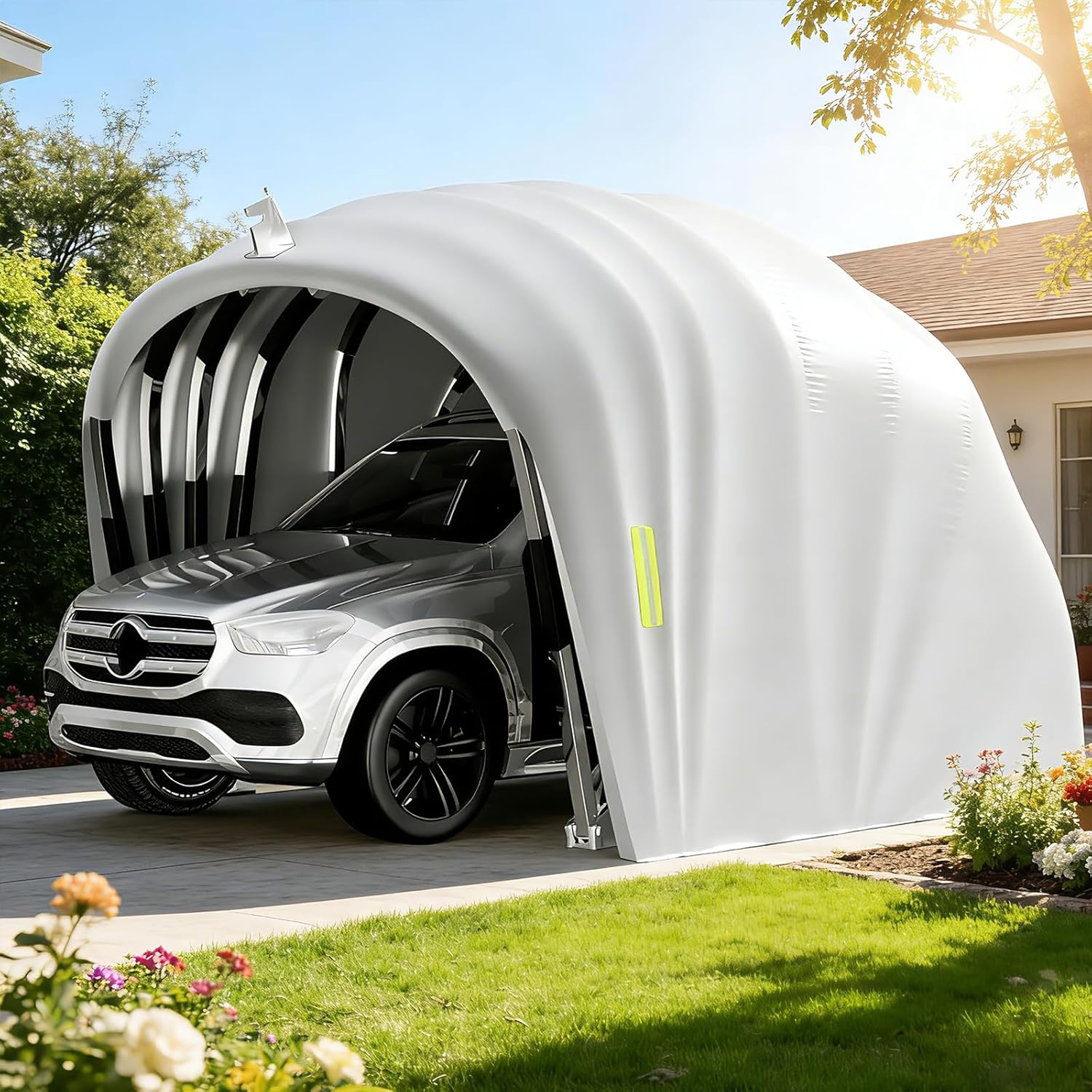 Abri De Voiture Semi-Automatique en Acier Inoxydable, Abri Voiture Exterieur Pliable, Garage Mobile Exterieur, L 5,5m x W 2.5 x H 2.3m / L 5,9m x W 2,7 x H 2,45 m (Gris) (5.9 x 2.7 x 2.45m)