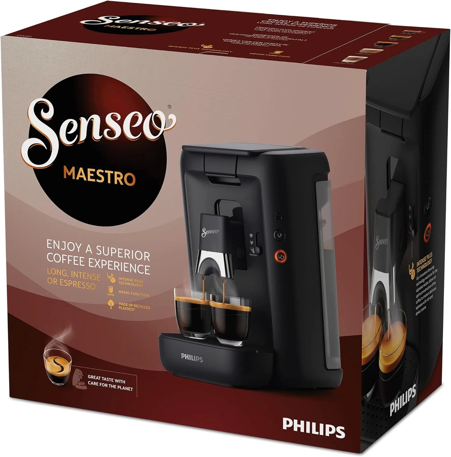 Senseo Maestro Machine à Café Dosettes avec Réservoir d'Eau de 1,2 Litre, Sélection l'Intensité du et Fonction Mémo, Produit Vert, Couleur: Noir, (CSA260/61)