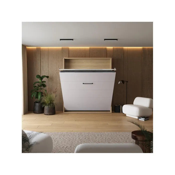 Lit Escamotable 160x200cm Vertical M1 Lit Mural Chêne Kaiserberg blanc Brillant Lit