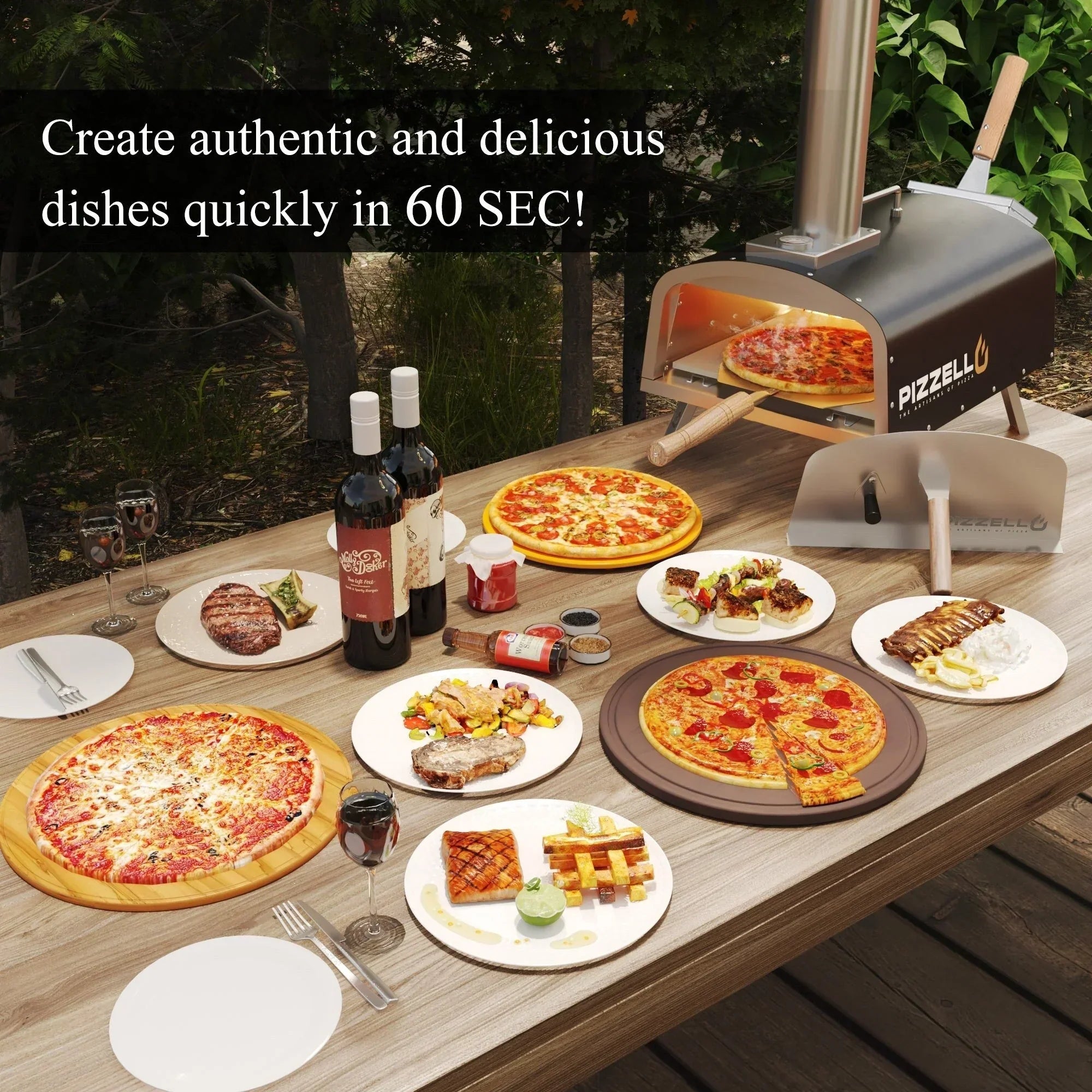 Four à Pizza Extérieur Multi-Combustibles avec Brûleur à Gaz et Boîte à Bois - 12 pouces