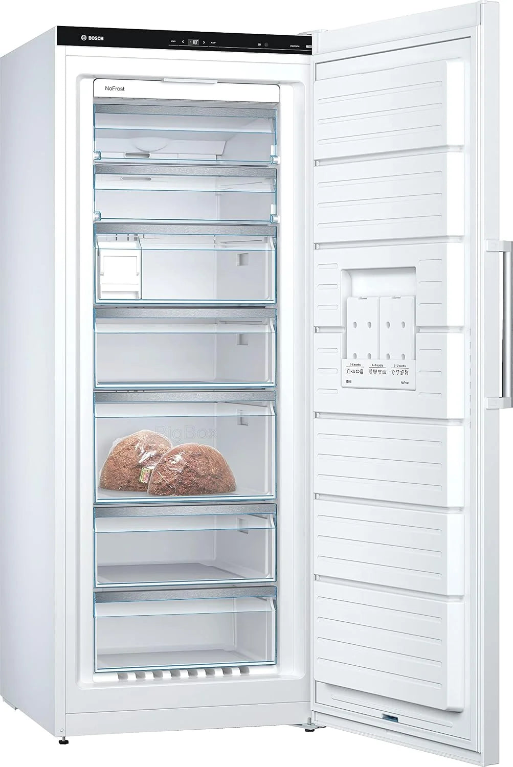 Bosch GSN54AWCV Série 6 Congélateur XXL 176 x 70 cm extra large 327 L NoFrost ne dégivrage plus jamais avec éclairage LED uniforme BigBox Espace pour gros aliments congelés Blanc