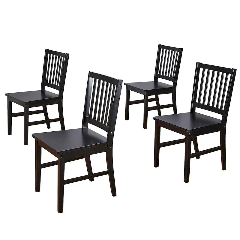Lot de 4 chaises de salle à manger à dossier à lattes en bois massif, cadre robuste, design classique, montage facile