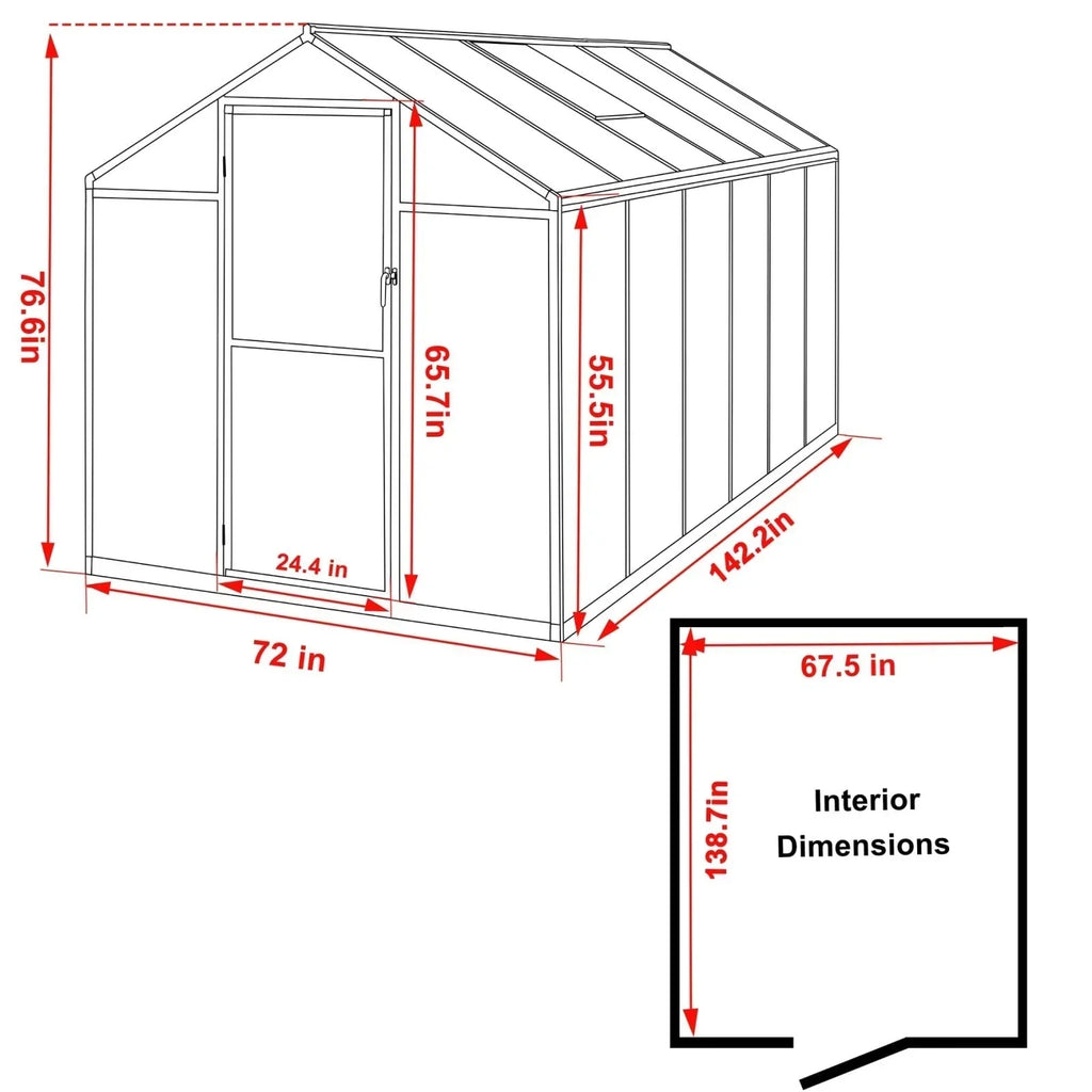 Serre de jardin aluminium VEIKOUS avec évent de toit réglable et porte verrouillable Grise