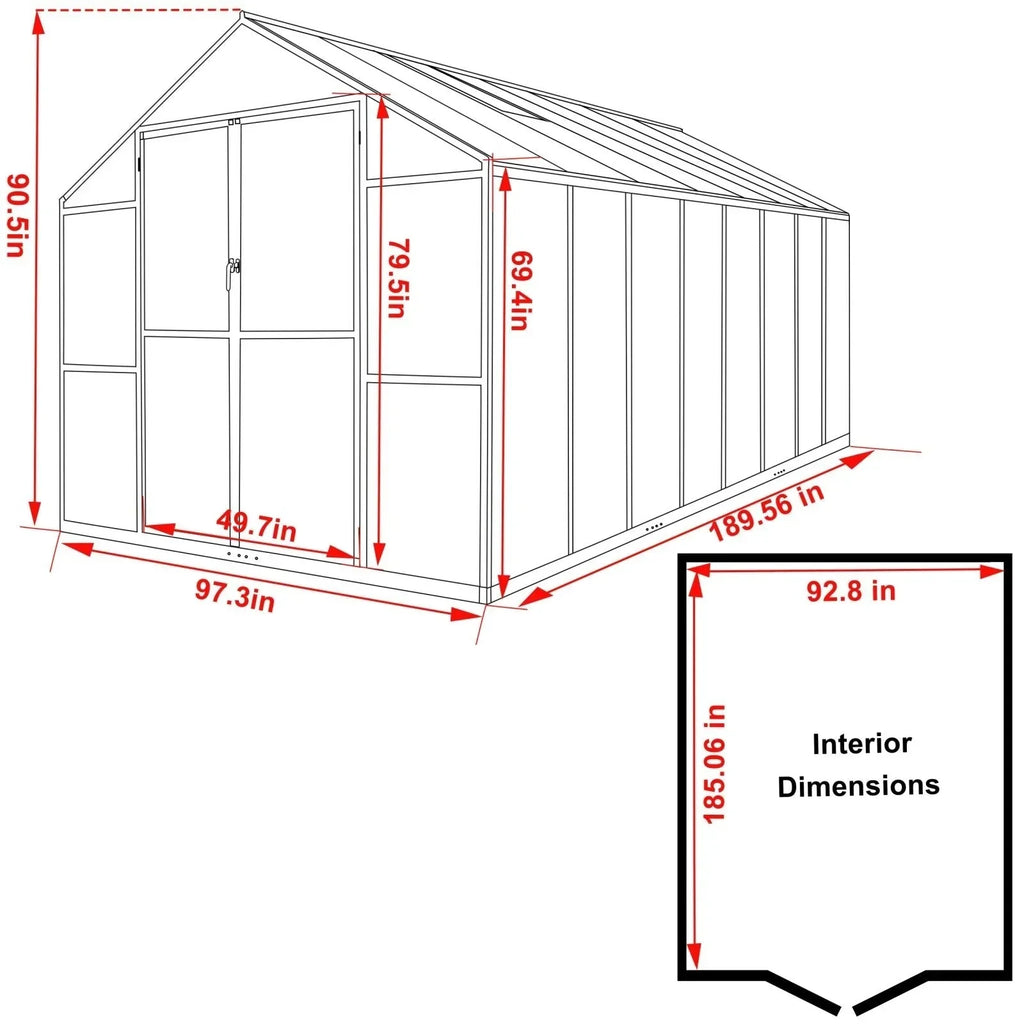 Serre de jardin aluminium VEIKOUS avec évent de toit réglable et porte verrouillable Grise