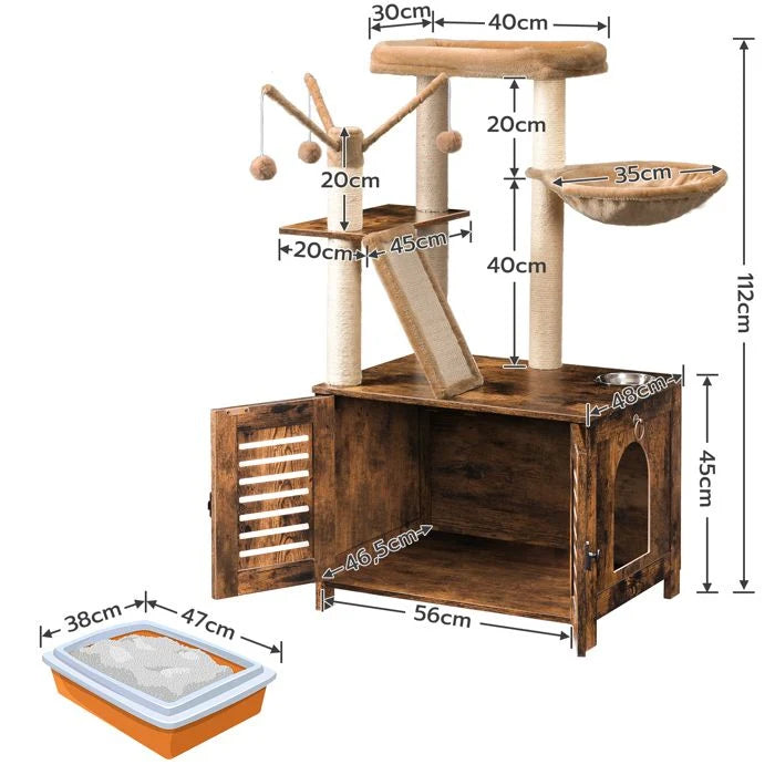 HOOBRO Arbre à Chat avec Maison de Litière pour Chat, Maison pour Chat en Bois avec Tour à Chat, Grège