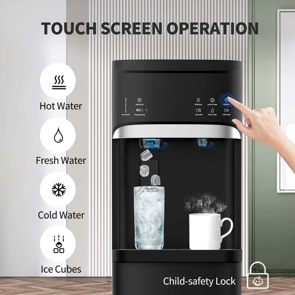Distributeurs d'eau chaude et froide 3-en-1 noirs avec machine à glaçons