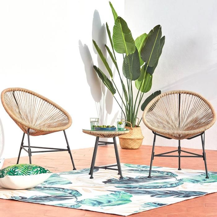 ACAPULCO - Ensemble de 2 fauteuils et table basse beige