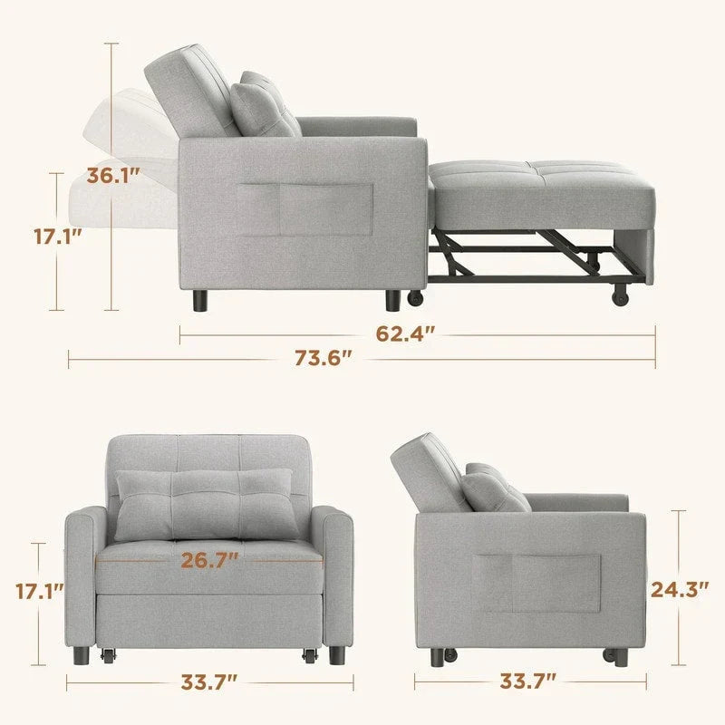 Canapé-lit convertible 3-en-1, Canapé-chaise dépliable, Lit pliant convertible pour salon