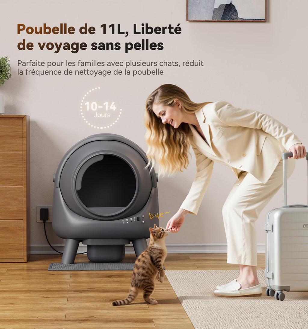 Litiere Chat Autonettoyante FEELNEEDY, Bac à Litière Automatique, Anti-Fuites/Anti-Pincement/Triple Anti-Odeur/Sécurisé/Contrôle APP/Nettoyage Facile, C