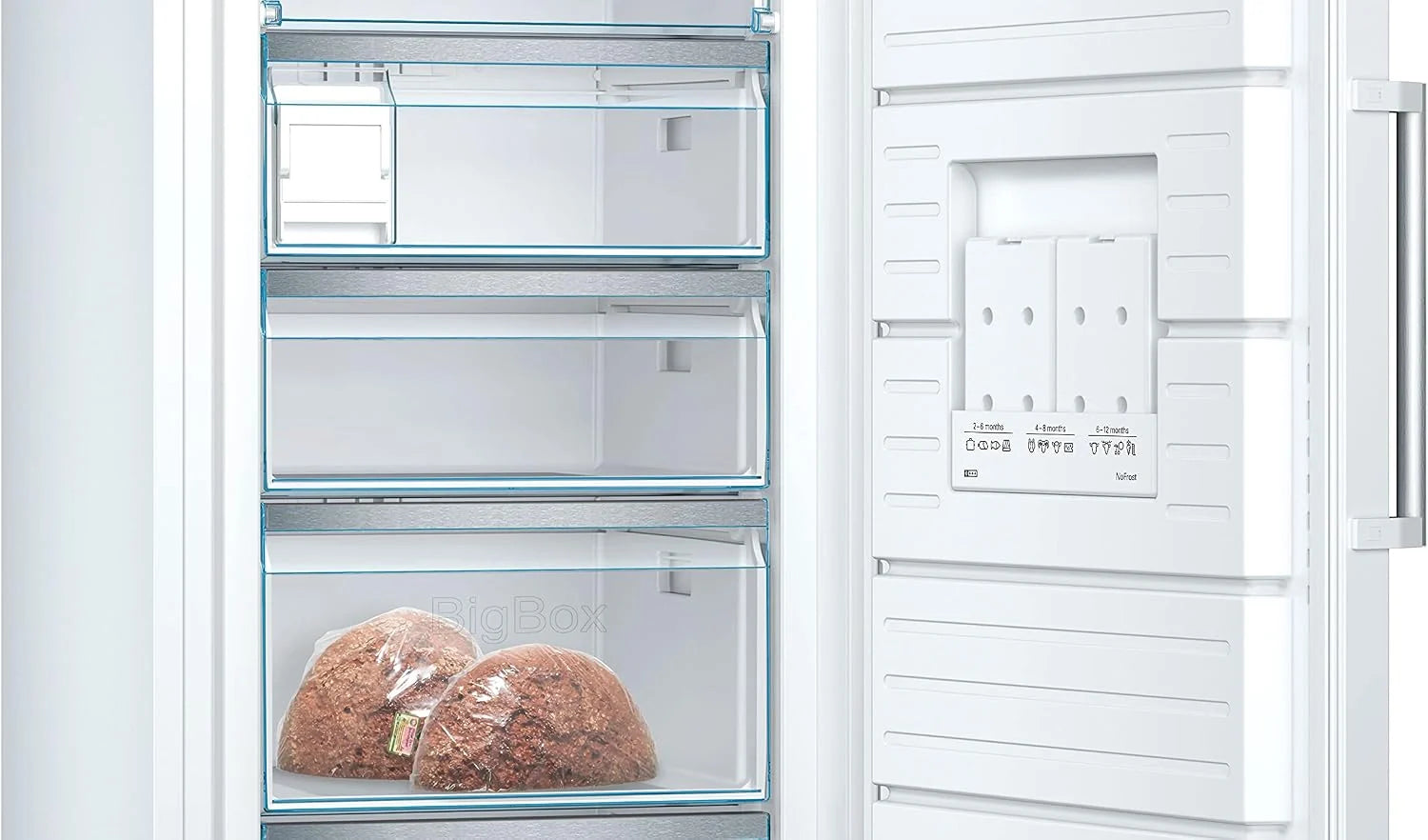 Bosch GSN54AWCV Série 6 Congélateur XXL 176 x 70 cm extra large 327 L NoFrost ne dégivrage plus jamais avec éclairage LED uniforme BigBox Espace pour gros aliments congelés Blanc