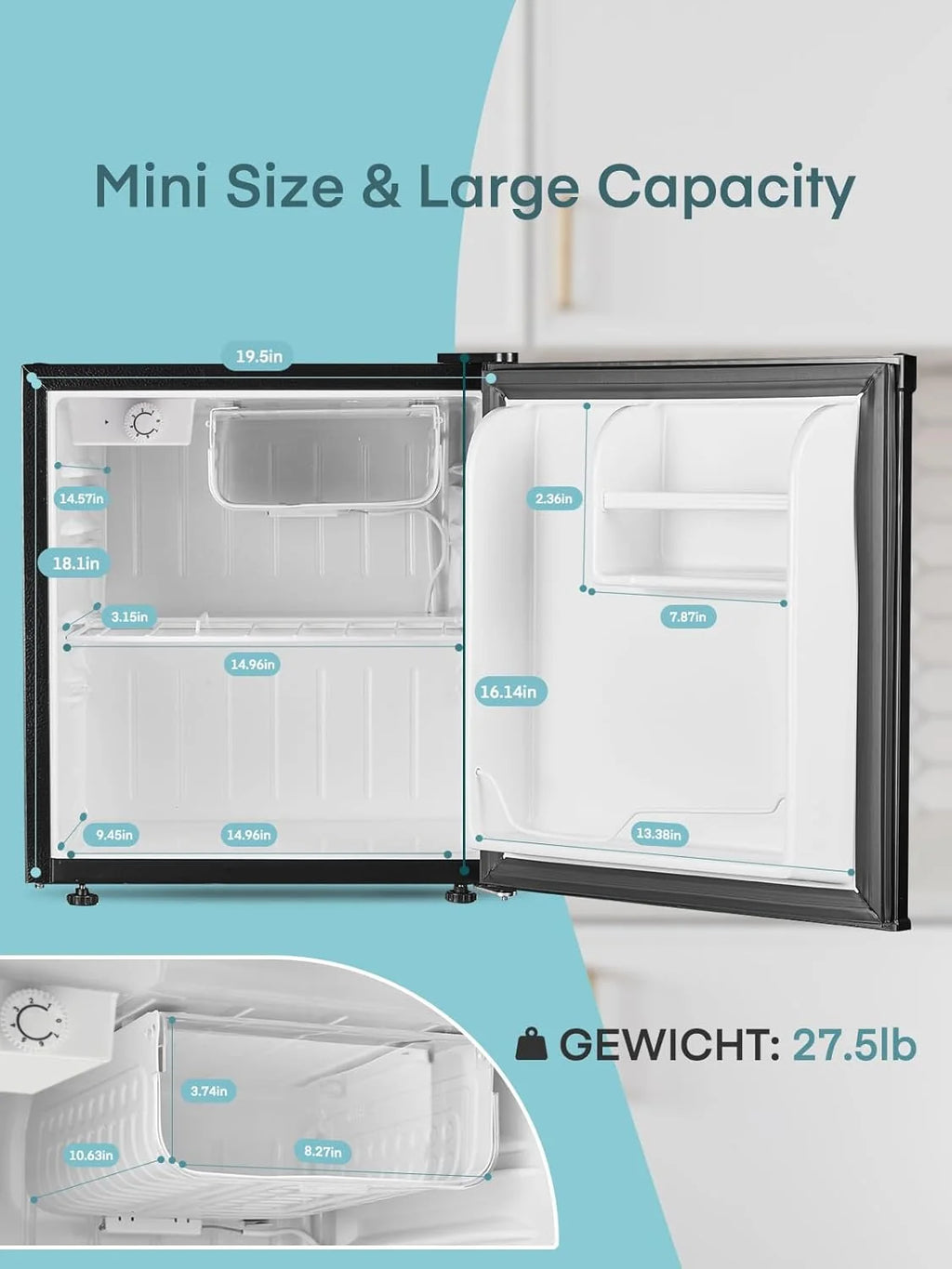 FOHERE Mini Réfrigérateur 46L, Petit Frigo avec Thermostat Réglable, Économie d'Énergie, Silencieux, Porte Réversible, Minibar, Adapté à la Maison et au Bureau, Dortoir, Hôtel, Inox