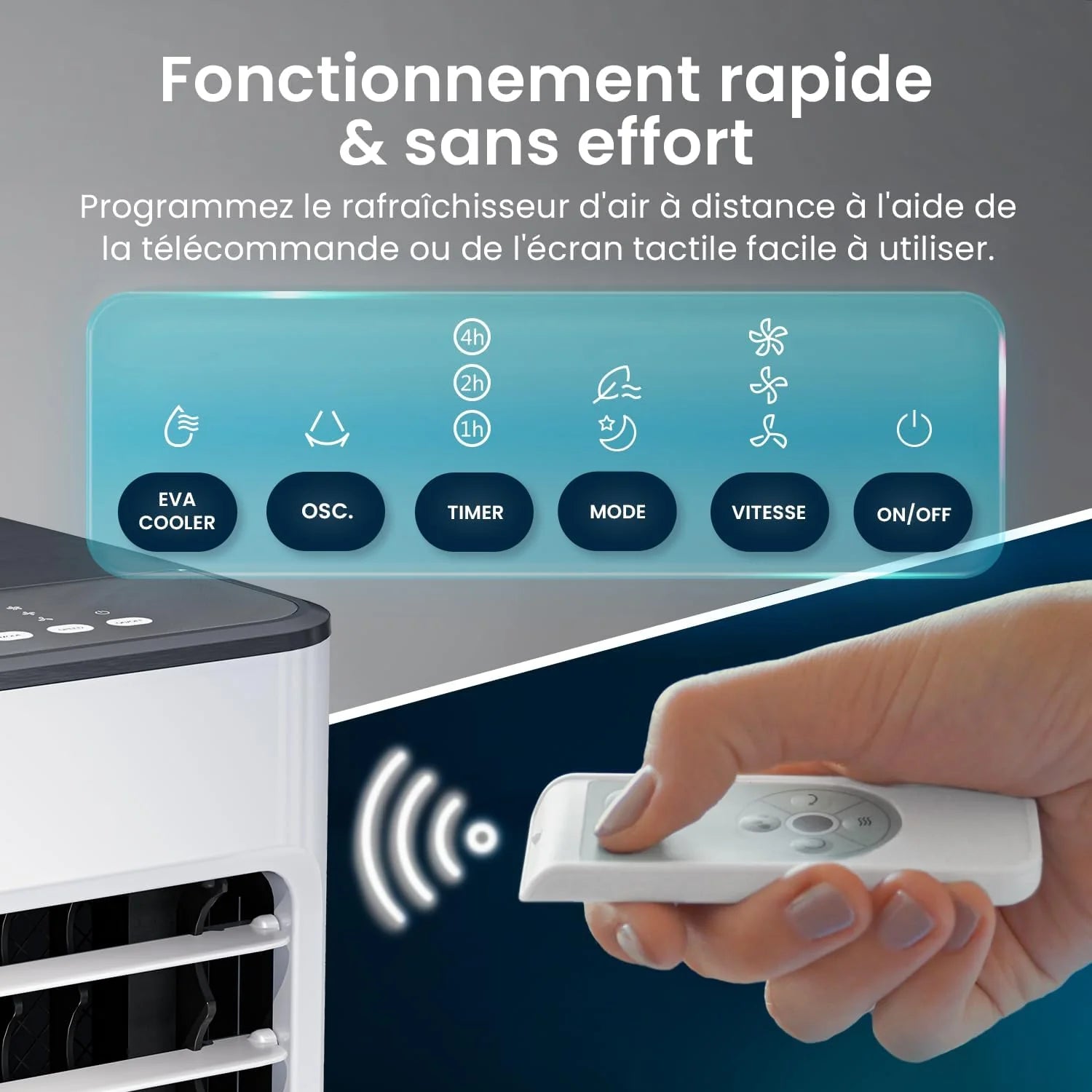 Pro Breeze Rafraîchisseur d'Air Portable 5L, Ventilateur, Humidificateur, 3 Vitesses, Oscillation Automatique, Minuterie, Télécommande - Refroidisseur d'Air par évaporation Mobile et Puissant