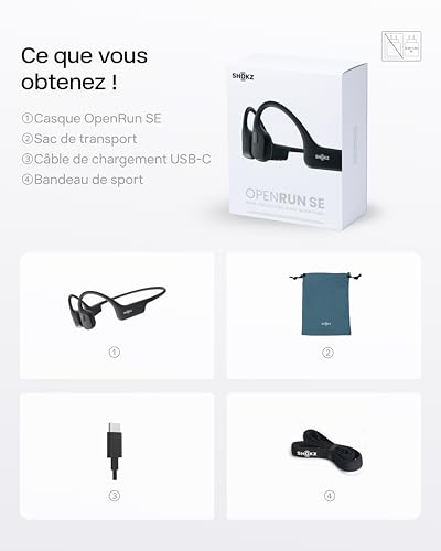 SHOKZ OpenRun Casque à Conduction osseuse, écouteurs Bluetooth Oreilles Libres pour Le Sport avec Micro, Casque sans Fil étanche IP67, 8 Heures d’auto