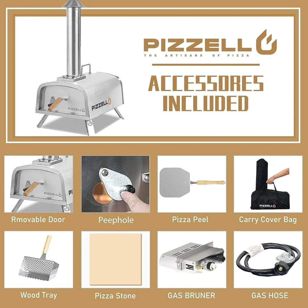 Four à Pizza Extérieur Multi-Combustibles avec Brûleur à Gaz et Boîte à Bois - 12 pouces