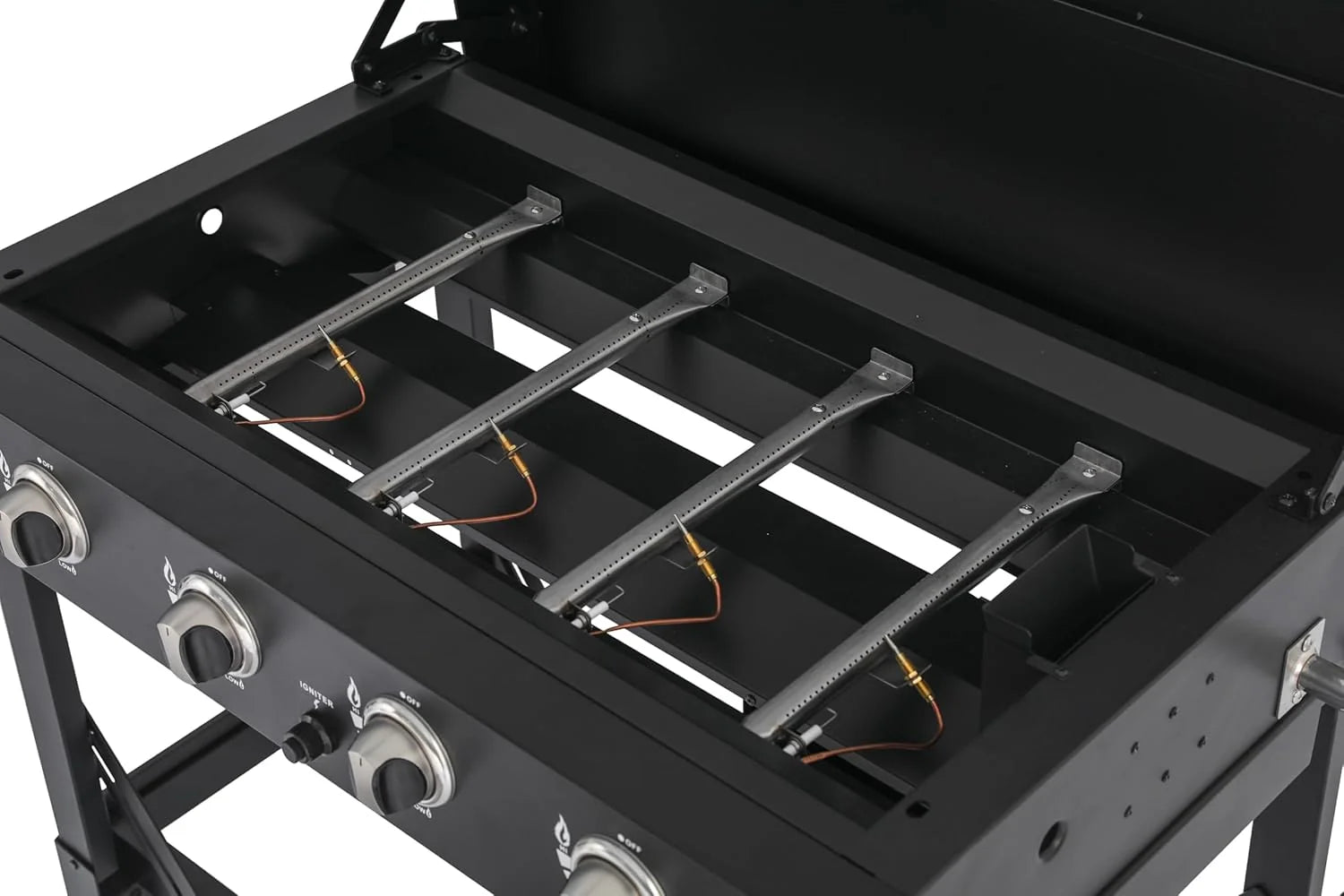 METRO PROFESSIONAL Barbecue Plancha à Gaz avec 4 Brûleurs Dayton, Acier Inoxydable, 14.8 kW, Allumage par Impulsion, 4 roulettes Pivotantes, Pliable, Noir