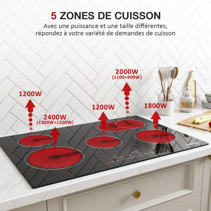 Plaque Vitrocéramique - ISEASY - 4 Feux - 6000W - Écran Tactile - Verrouillage Enfant