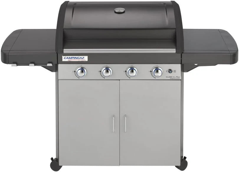 Campingaz Barbecue à gaz Class 4 L Plus, 4 brûleurs, Puissance 12.8kW, Système de nettoyage facile InstaClean, Grille et plancha en fonte double émaillage, 2 tablettes latérales