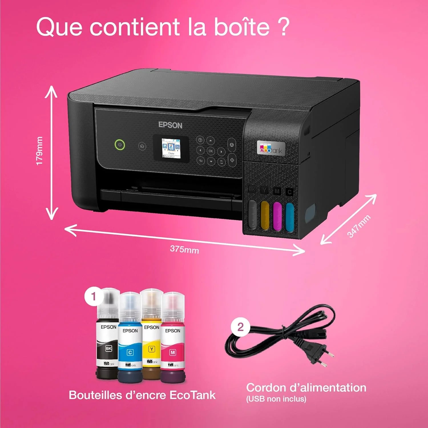 EcoTank Imprimante sans Fil ET-2870 | Réservoirs d'encre Haute capacité - Économisez jusqu'à 90% sur Les coûts d'encre - Impression Mobile, Copie, numérisation - 3 Ans d'encre Inclus
