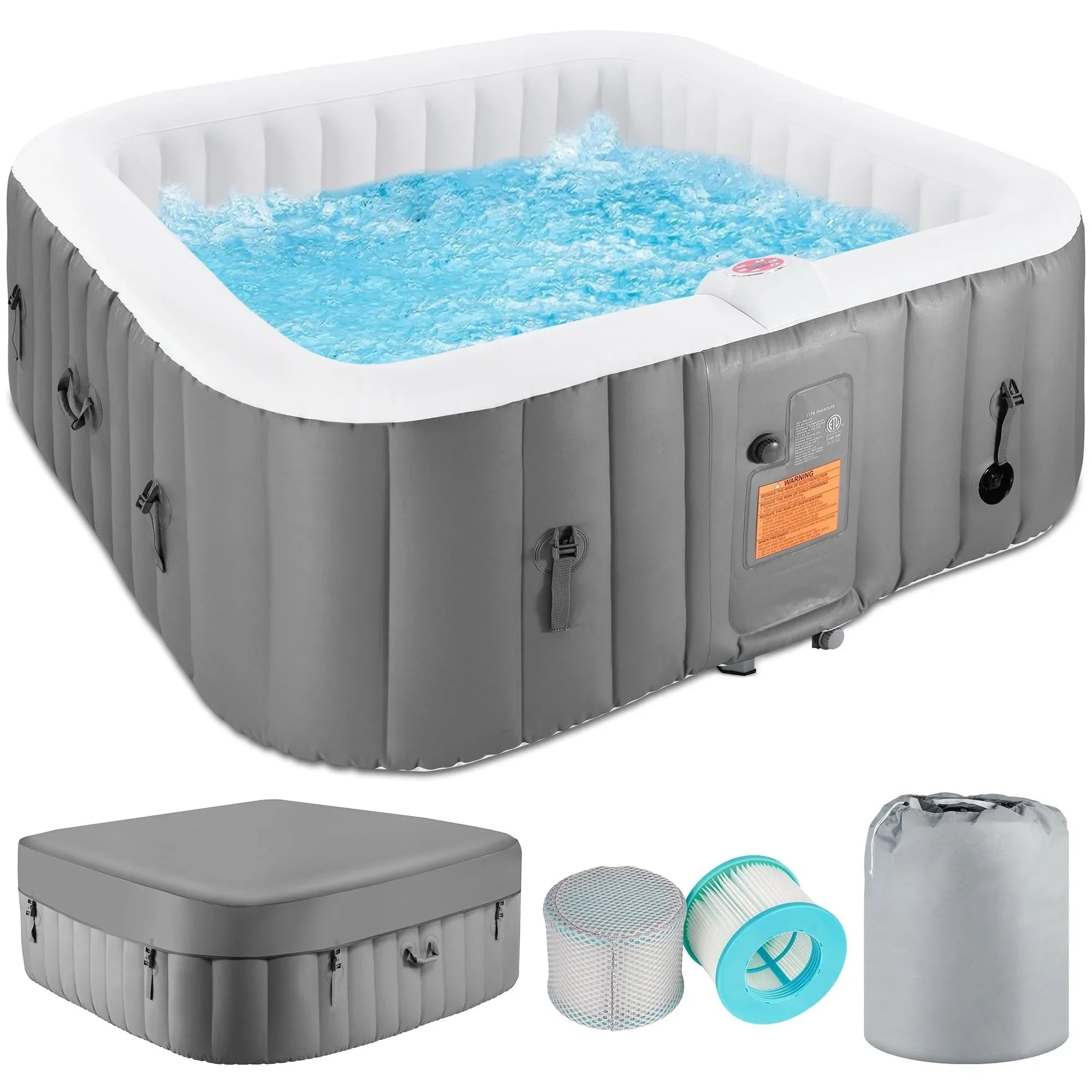 Spa gonflable d'extérieur 4-6 personnes avec panneau de commande et 130 jets, couverture isolante et tapis de sol – 75 po L