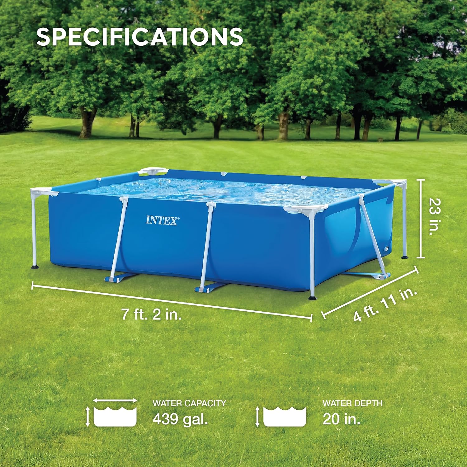 Intex Piscine Metal Frame Junior rectangulaire Tubulaire (l) 2,20 x (l) 1,50 x (h) 0,60m