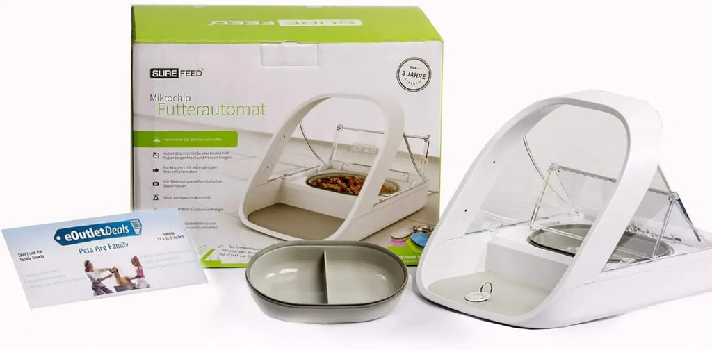 Distributeur automatique de nourriture pour animaux - distributeur à puce électronique MPF001 - pour aliments humides et secs - serviette pour animaux eOutletDeals offerte
