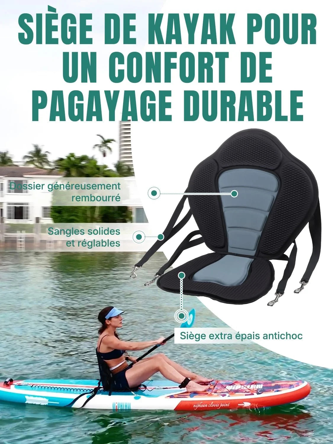 Niphean Paddle Gonflable Adulte avec Tous Les Accessoires, 320cm Planches de Stand Up Paddle Gonflables pour Tous Les Niveaux, Sup avec Capacité 200 kg pour 2 Personnes, Paddle Gonflable avec Siège
