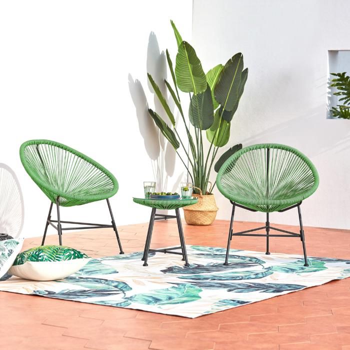 ACAPULCO - Ensemble de 2 fauteuils et table basse beige