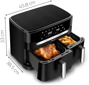 Moulinex air fryer deux compartiments, très grande capacité 11L, 10 personnes, 7 Programmes automatiques, friteuse sans huile, Ecran tactile digital, Dual inox, EZ942BF0, Gris foncé : Cuisine et Maison