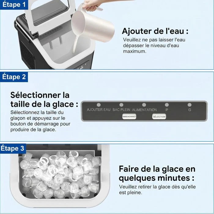 Machine à glaçons verte 12kg/24h, réservoir 1.4L, 9 glaçons en 6min, silencieuse, autonettoyante, 2 tailles de glaçons, avec poignée