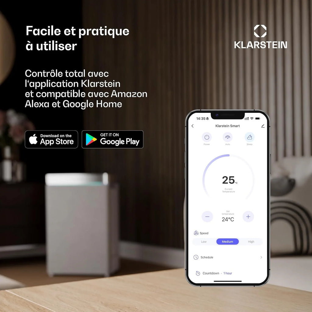 KLARSTEIN Rafraichisseur d’Air, Refroidisseur d’Air Évaporatif, 5L, Télécommande, Application, Mobile, Ventilateur Climatiseur Chambre 30m², White