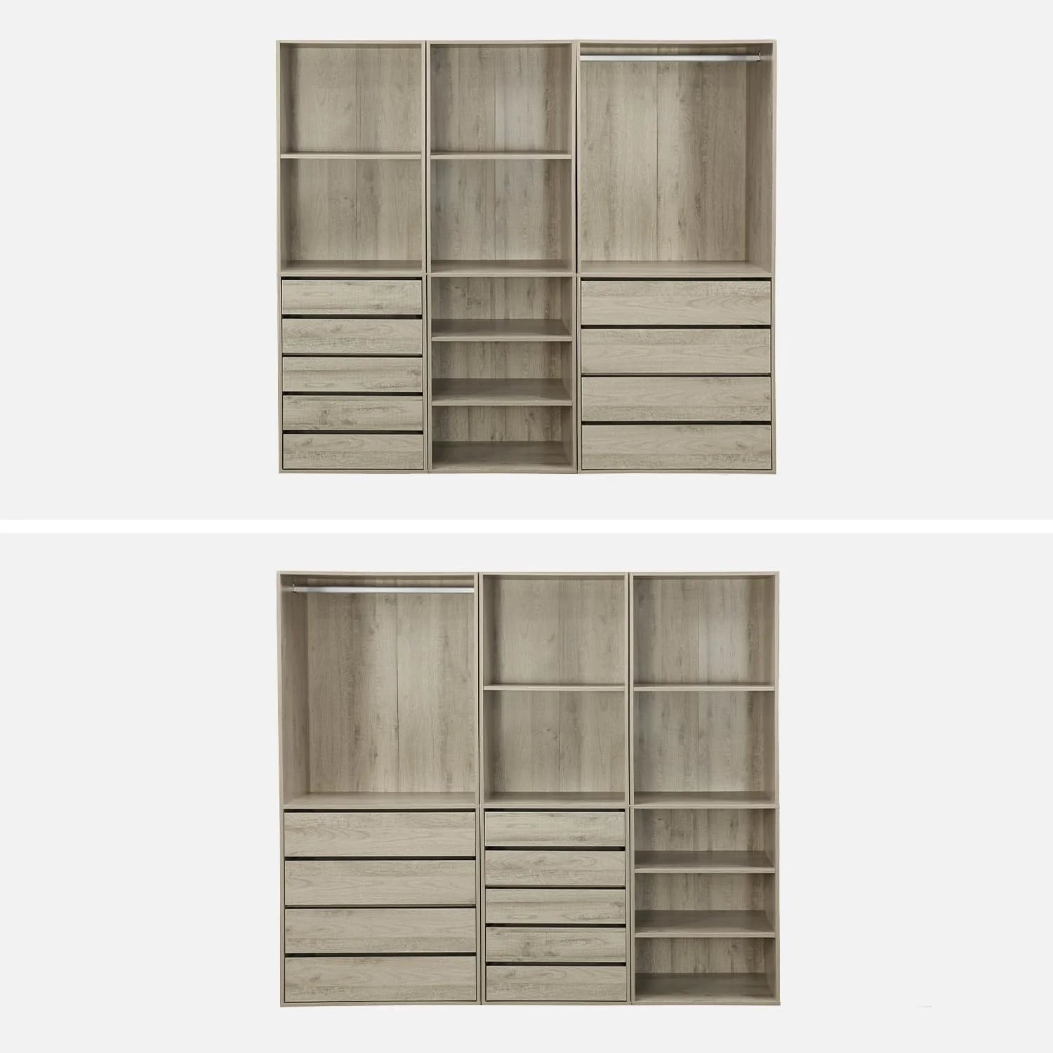 sweeek - Kit Dressing modulable 3 éléments MODULO. Naturel. 200 x 45 x 180 cm